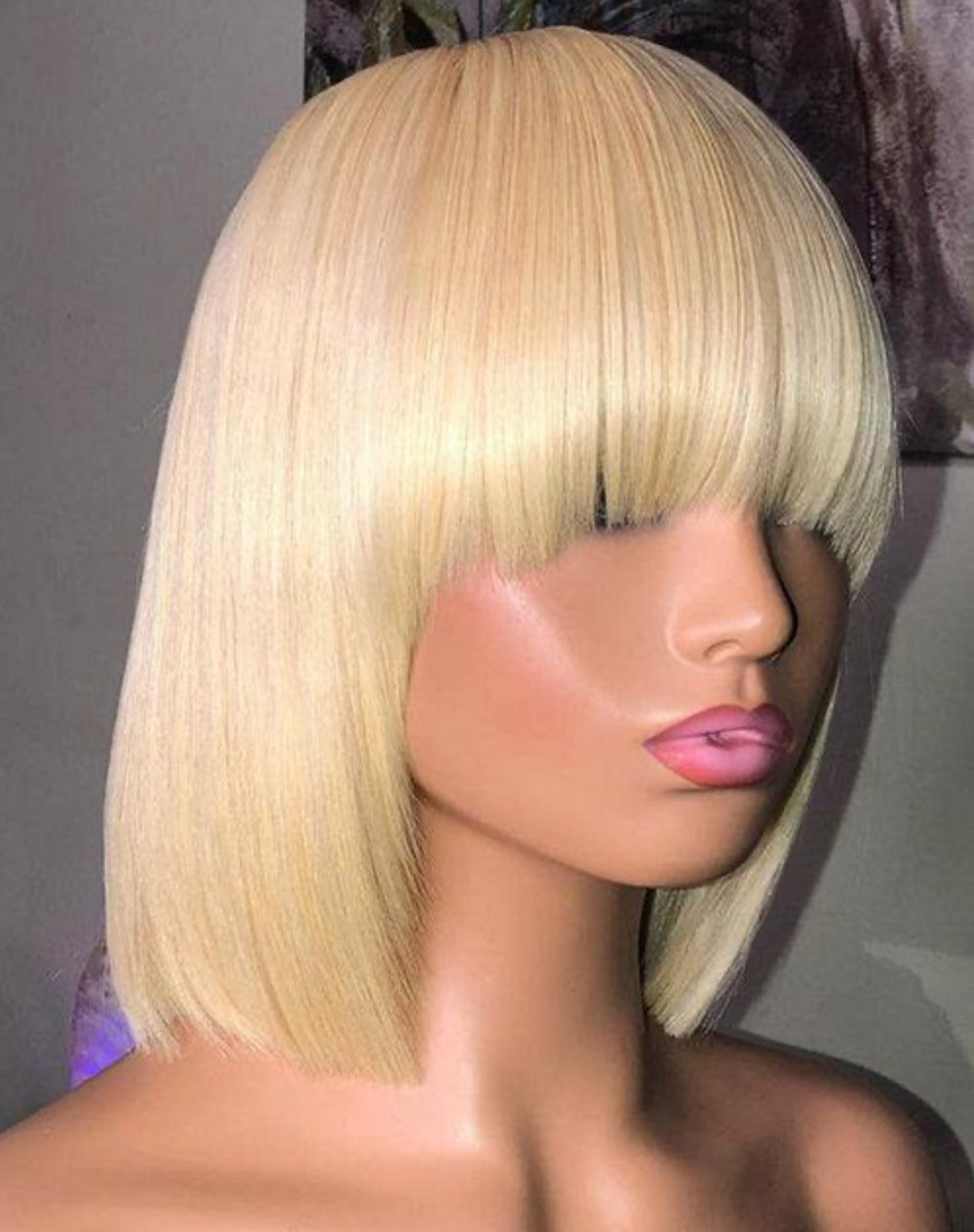 Blonde Bob Cut Human Hair Lace Front Closure Wigs With Bang