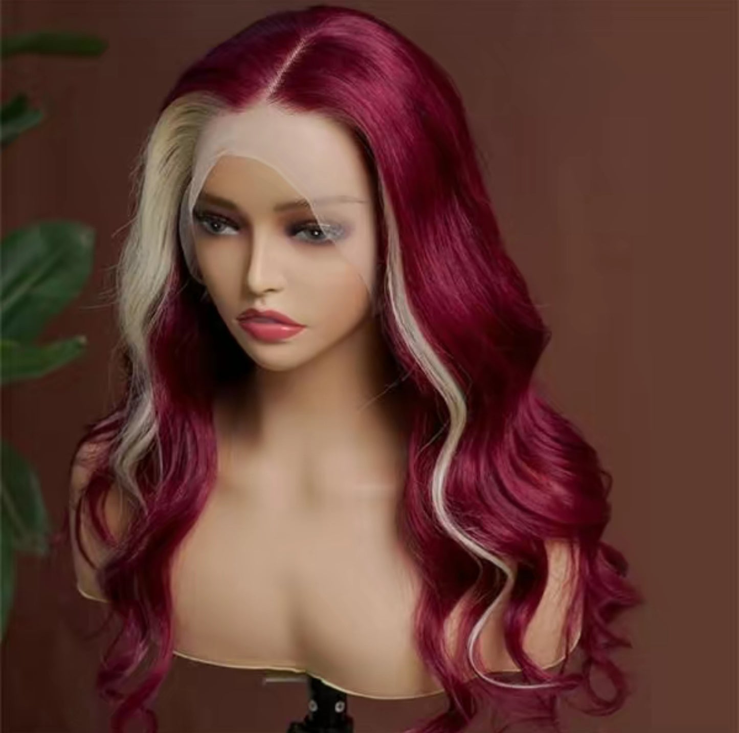 Burgundy & Blonde Skunk Stripe Wig