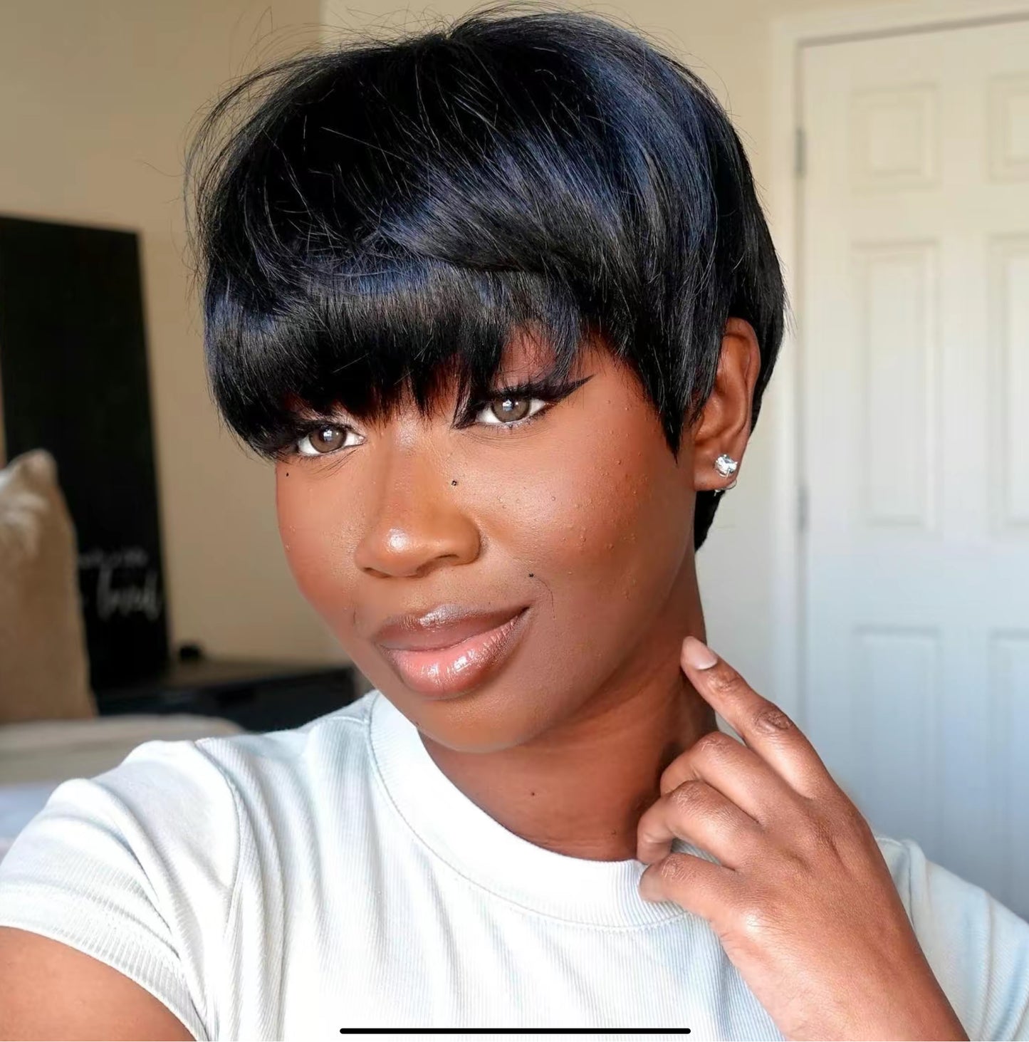 Short Pixie Cut Glue-less Human Hair Wig with Bangs