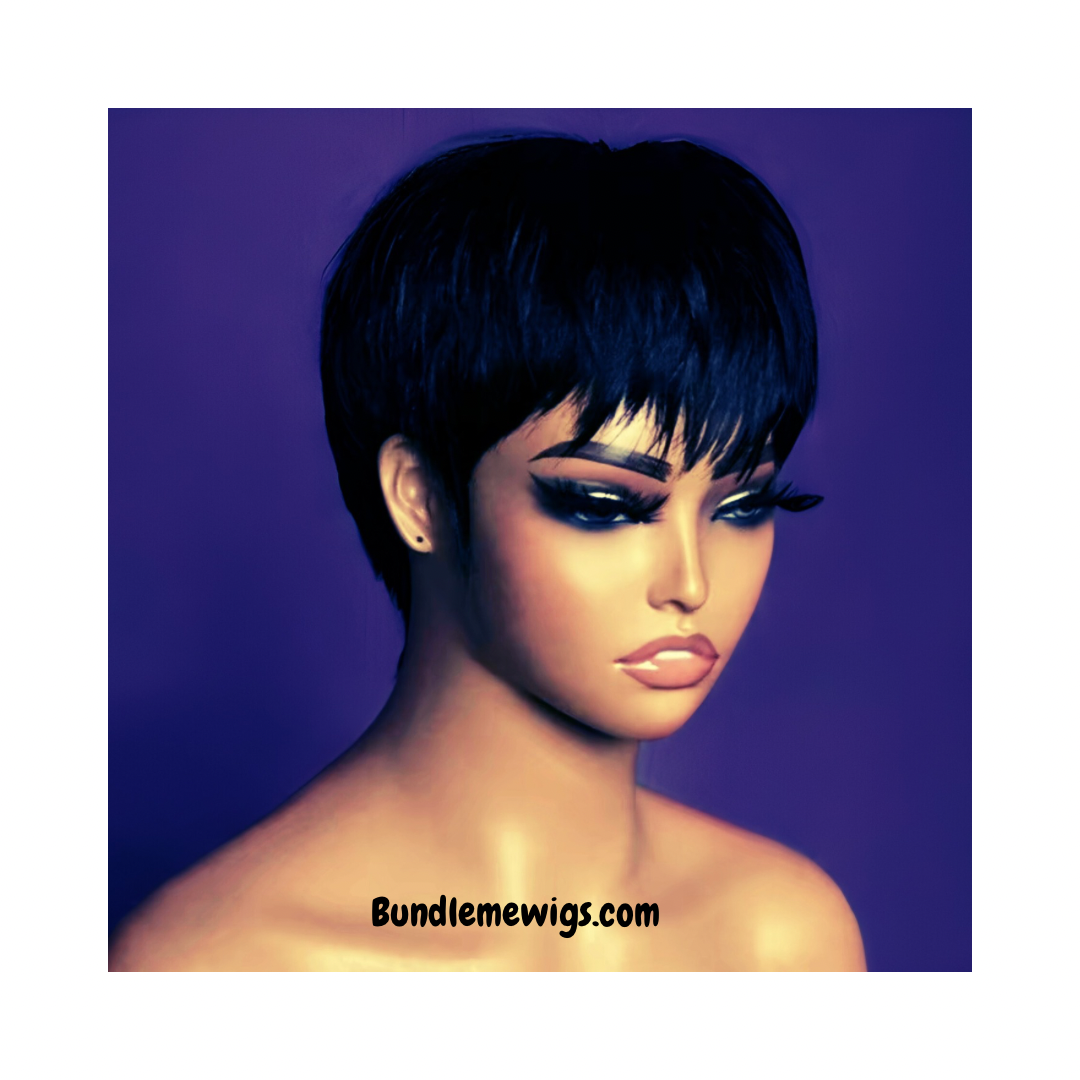 Short Pixie Cut Glue-less Human Hair Wig with Bangs