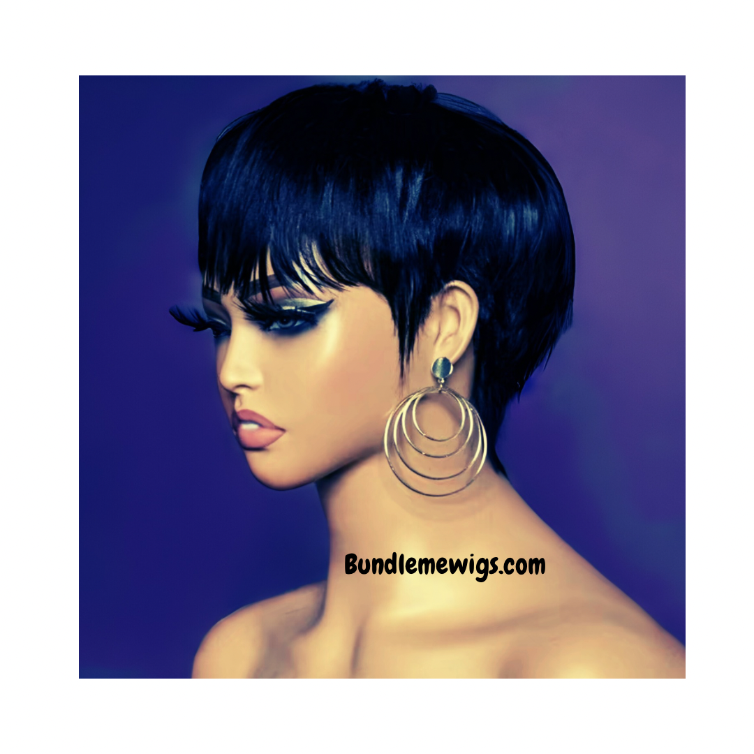 Short Pixie Cut Glue-less Human Hair Wig with Bangs